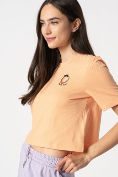Only, Tricou crop de bumbac organic Fruity, Oranj/Alb Only, Tricou crop de bumbac organic Fruity, Oranj/Alb