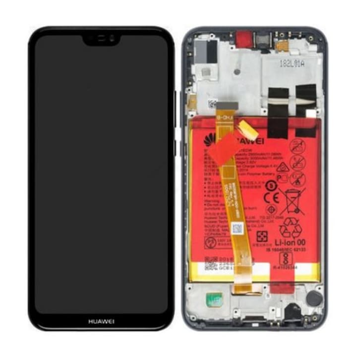 Huawei P20 Lite - LCD Kijelző + Érintőüveg + Keret + Akkumulátor, Midnight Black (02351XTY, 02351VPR) Service Pack