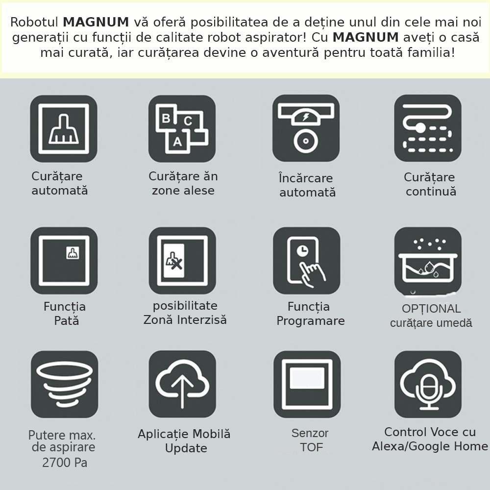 Aspirator Robot Smart Magnum One cu Control Aplicatie, Negru