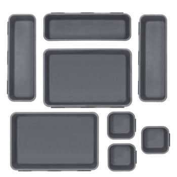 Set organizatoare pentru sertare, 8 piese interconectabile, plastic gri Set organizatoare pentru sertare, 8 piese interconectabile, plastic gri
