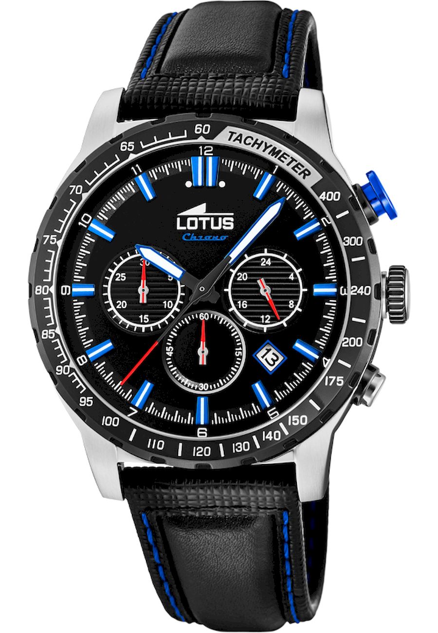 Ceas analogic, Lotus, 18587/3, Quartz, Cronograf, 5 ATM, 44 mm, Negru/Argintiu