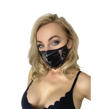 Masca de protectie wetlook, 1 strat, Fashion, Reutilizabila, cu insertie dantela neagra Masca de protectie wetlook, 1 strat, Fashion, Reutilizabila, cu insertie dantela neagra