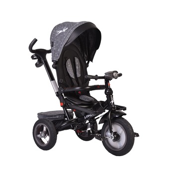 Tricicleta cu copertina detasabila NOVOKIDS™ Jockey Trike , Cu far luminos si melodii, Roti gonflabile din cauciuc, Pozitie somn, Pedale si maner pentru parinti, Scaun reversibil cu rotire 360 grade , Cadru metalic, dimensiuni 120X54X100 cm, Gri Tricicleta cu copertina detasabila NOVOKIDS™ Jockey Trike , Cu far luminos si melodii, Roti gonflabile din cauciuc, Pozitie somn, Pedale si maner pentru parinti, Scaun reversibil cu rotire 360 grade , Cadru metalic, dimensiuni 120X54X100 cm, Gri