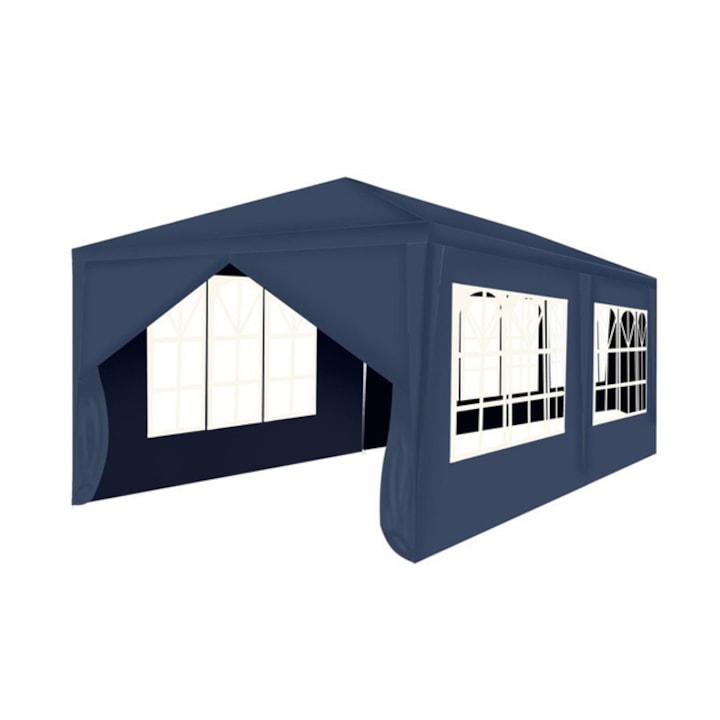 Cort pavilion pentru gradina, curte sau evenimente 3x6m, cu 6 pereti detasabili, 4 ferestre, culoare Bleumarin