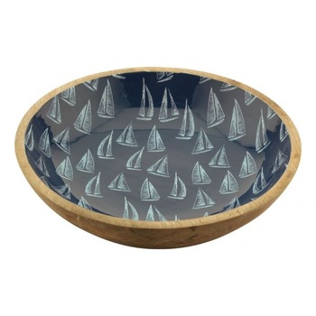 Bol emailat din mango, model cu barci, Ø 30cm, H 7.5cm Bol emailat din mango, model cu barci, Ø 30cm, H 7.5cm