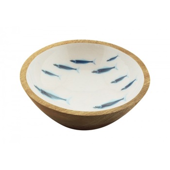 Bol marin din mango, model cu barci, Ø 20cm, H 7.5cm Bol marin din mango, model cu barci, Ø 20cm, H 7.5cm