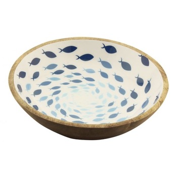 Bol emailat, lemn de mango, model cu pesti, Ø 30cm, H 7.5cm Bol emailat, lemn de mango, model cu pesti, Ø 30cm, H 7.5cm