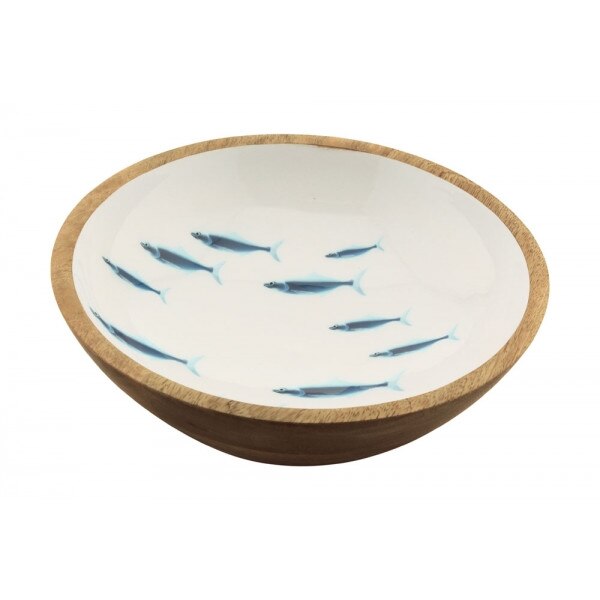 Bol emailat cu tema marina, lemn de mango, Ø 25cm, H 7.5cm