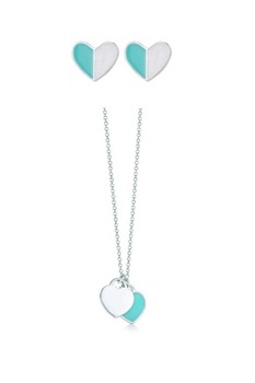 Set lant din argint 925 Tiffany cu pandantiv in forma de inima turcoaz si cercei, 40 cm, ideal cadou, aniversare, sarbatori Set lant din argint 925 Tiffany cu pandantiv in forma de inima turcoaz si cercei, 40 cm, ideal cadou, aniversare, sarbatori