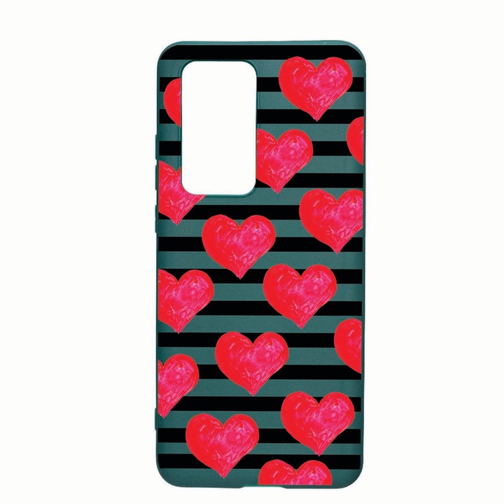 Husa Silicon Compatibila Cu Samsung Galaxy A02s, hearts, rezistenta la uzura, anti-alunecare, Forest Green, FG102