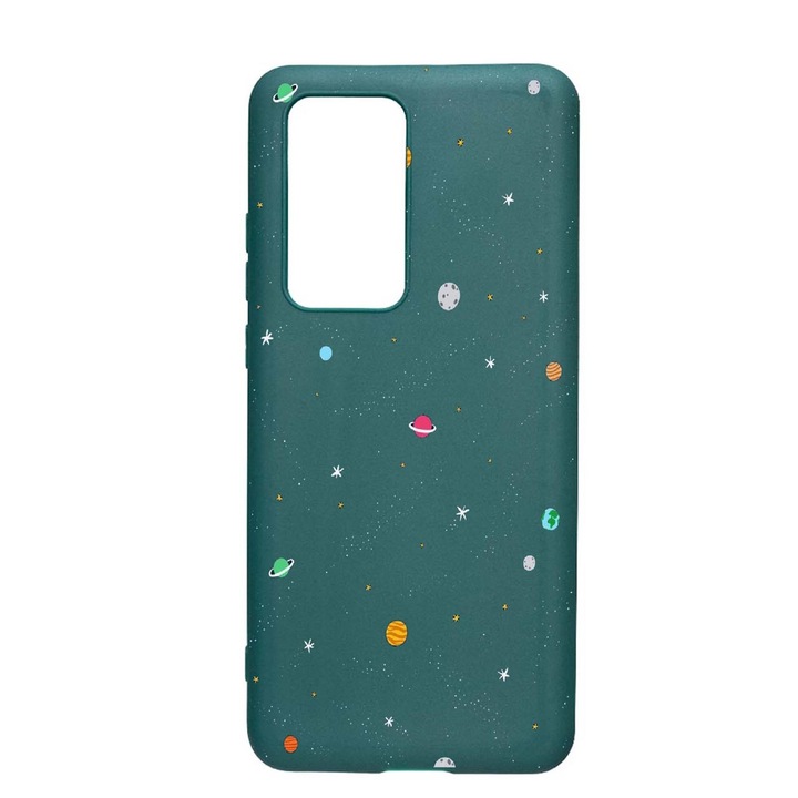 Husa Silicon Universe, Planets, compatibila cu Samsung Galaxy A02s, rezistenta la uzura, anti-alunecare, Forest Green, FG470