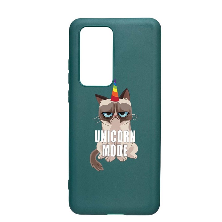 Husa Silicon Meme - Gumpy Unicorn Mode, compatibila cu Samsung Galaxy A02s, rezistenta la uzura, anti-alunecare, Forest Green, FG654