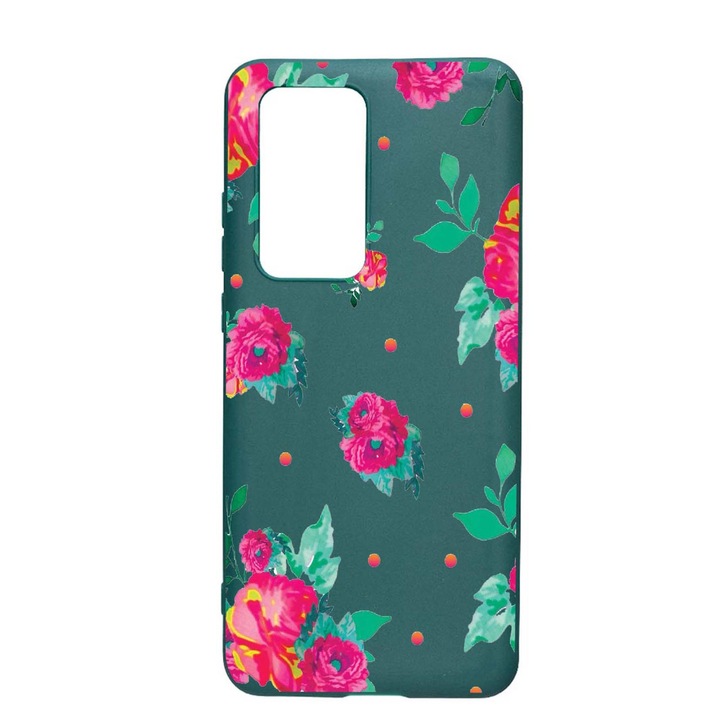Husa Silicon Roses - Pastel colors, compatibila cu Samsung Galaxy A02s, rezistenta la uzura, anti-alunecare, Forest Green, FG688