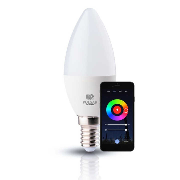 RGB LED Candle Wifi и Bluetooth Candle, съвместим с iOS и Android, 6W, 480 lm, E14, автономност 25000 H