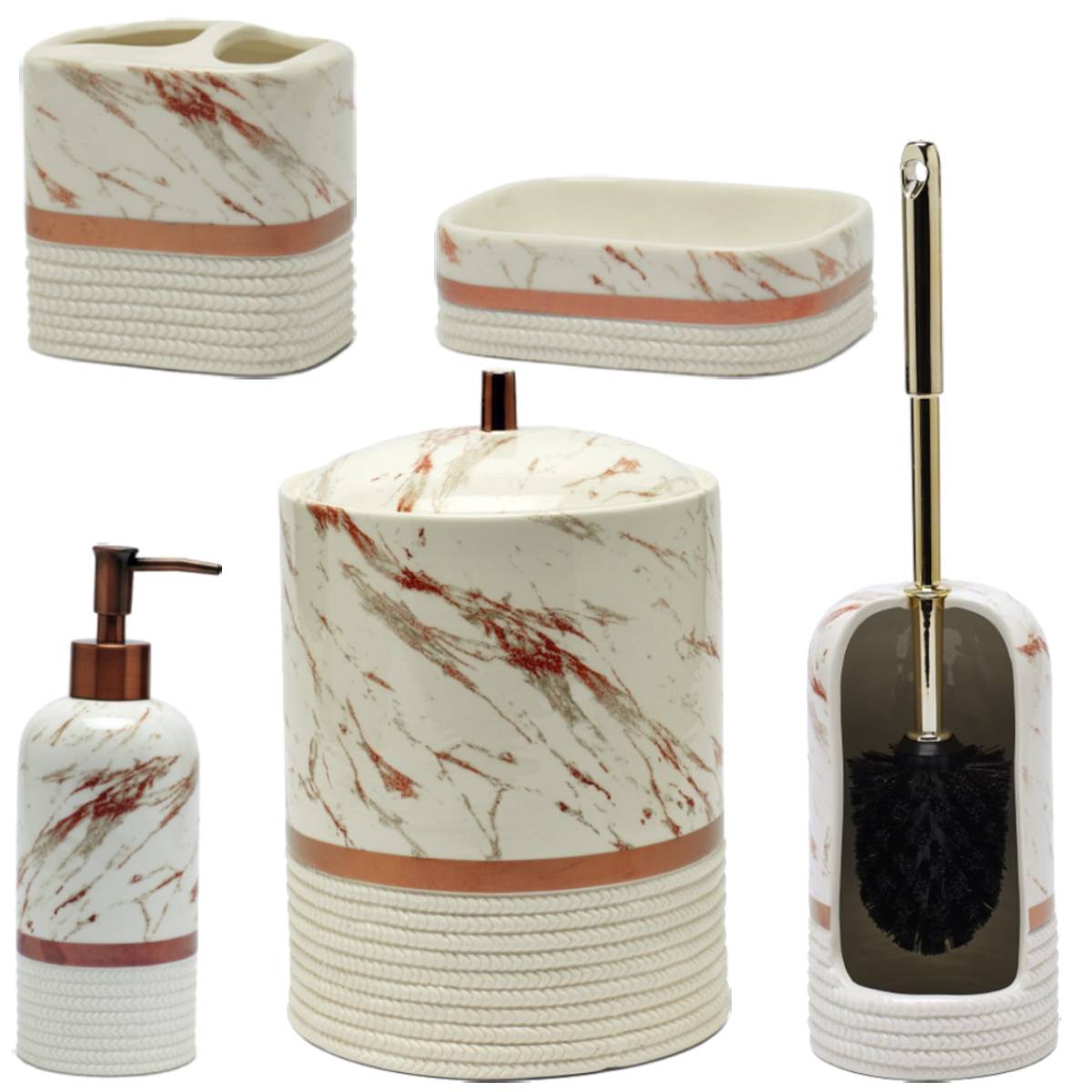 Set Accesorii de Baie, BERGAMA , Bej-Auriu, 5 Piese