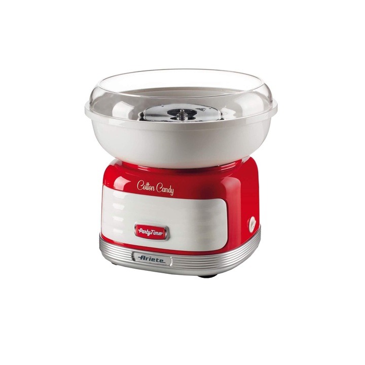 Aparat de facut vata de zahar Party Time Ariete, 450W, 4 conuri, lingura, Rosu