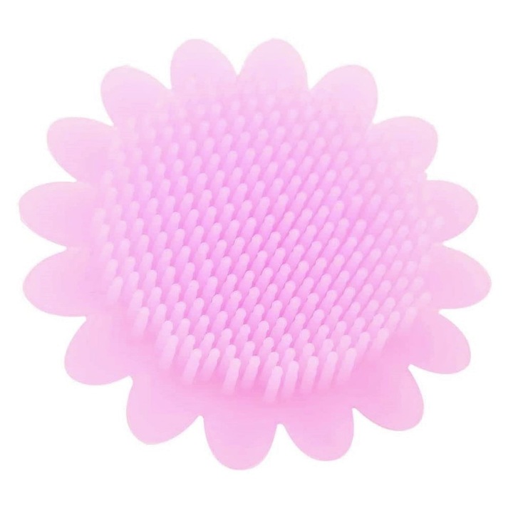 Perie silicon curatare fata, samponare par, masaj scalp copii/adulti, Pink Sunflower