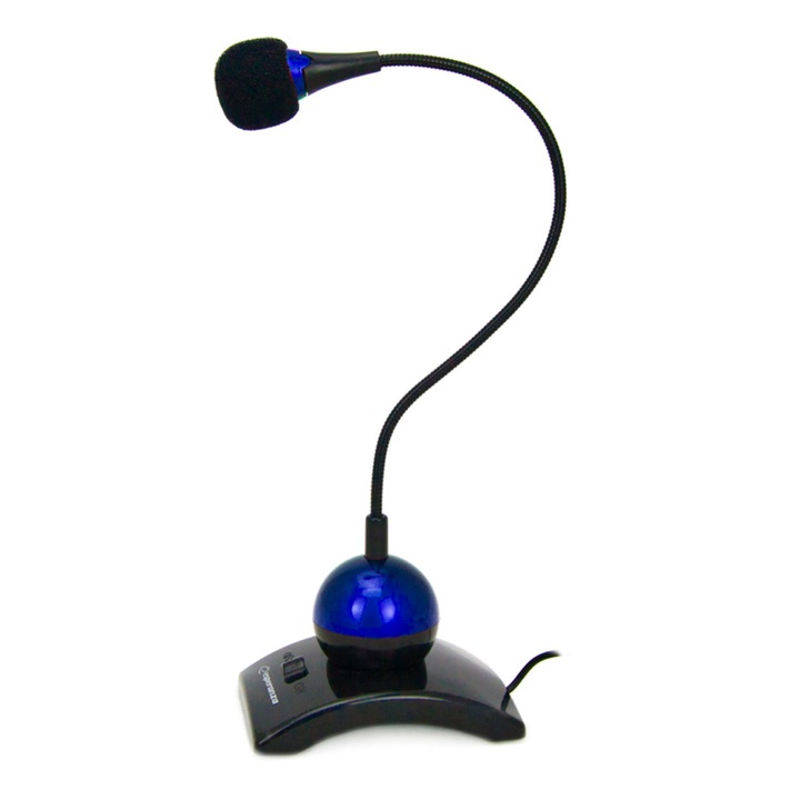 Microfon PC cu brat flexibil 18 cm si buton pornire, Esperanza Chat , conector jack 3.5mm si cablu 2 m, negru cu albastru