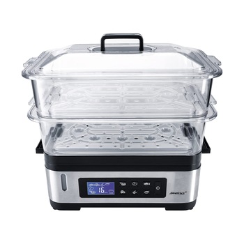 Aparat de gatit cu aburi Steba DG2, 1200 W, 6 l, Timer 30 min, 2 Cosuri gatire, Afisaj LED, Protectie supraincalzire, Mentinere la cald, Inox/Negru Aparat de gatit cu aburi Steba DG2, 1200 W, 6 l, Timer 30 min, 2 Cosuri gatire, Afisaj LED, Protectie supraincalzire, Mentinere la cald, Inox/Negru