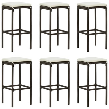 Set de 6 scaune de bar cu perne, vidaXL, Poliratan-otel, 38 x 38 x 76 cm, Maro/Crem Set de 6 scaune de bar cu perne, vidaXL, Poliratan-otel, 38 x 38 x 76 cm, Maro/Crem