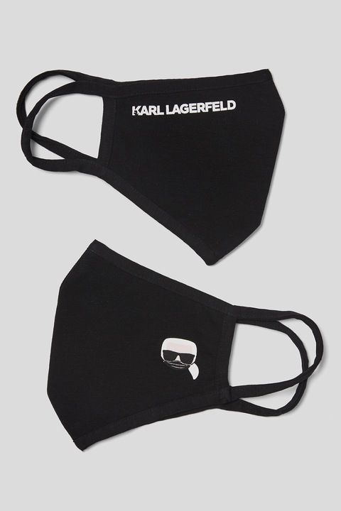 Karl Lagerfeld, Set de masti de protectie pentru fata, din amestec de bumbac - 2 piese, Negru/Alb