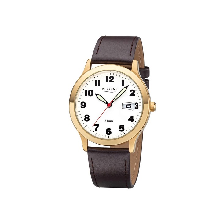 Regent F-789 férfi karóra, kvarc, 39 mm, 5 ATM, arany