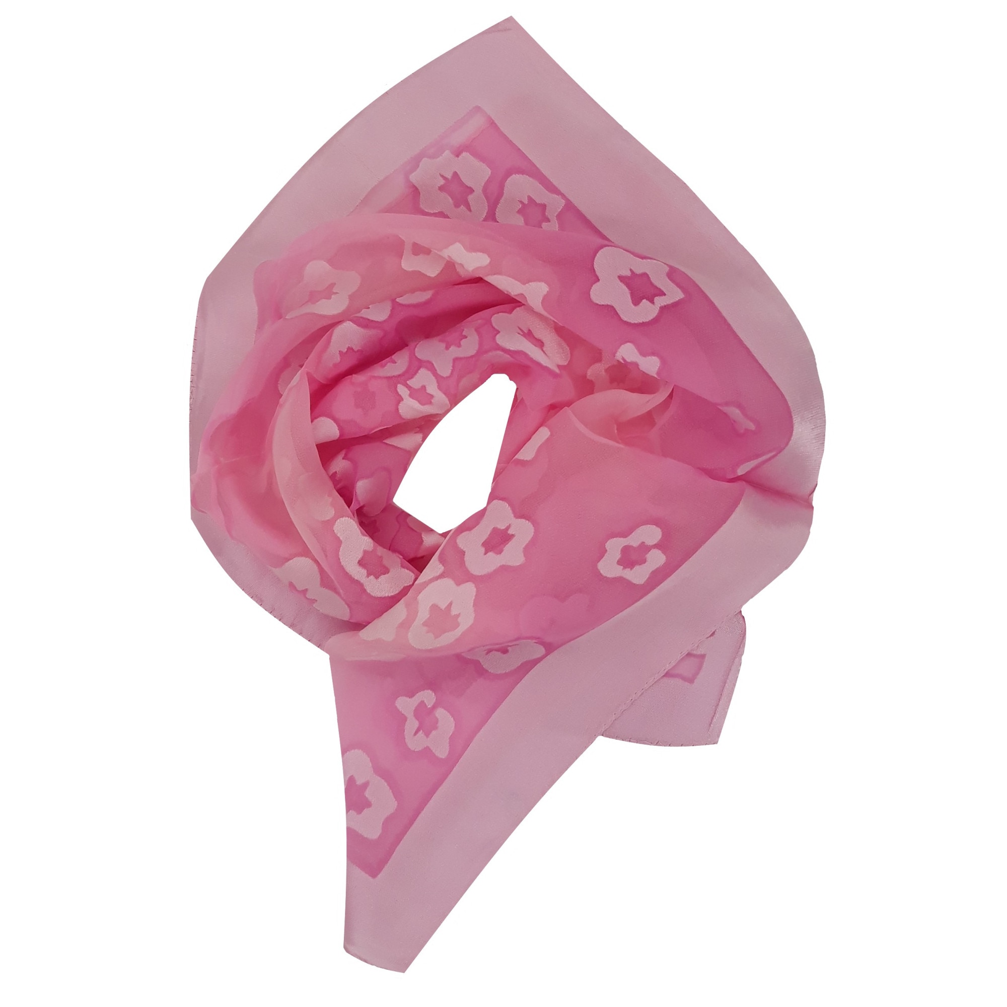 Esarfa dama, patrata, roz deschis, model floral, dimensiune 53/53 cm