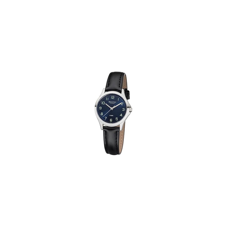 Дамски часовник Regent 21124xx, Кварцов, 29мм, 5ATM, Сребрист, Черен