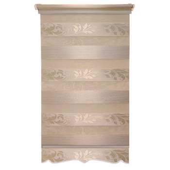 Jaluzea tip Rulou textil MINI cu Terminatie Decorativa, Deko Design, Rolete Zebra Day & Night Luxury High Quality, 90x140cm, ZS1, culoare crem deschis cu model si insertie de sclipici, accesorii albe Jaluzea tip Rulou textil MINI cu Terminatie Decorativa, Deko Design, Rolete Zebra Day & Night Luxury High Quality, 90x140cm, ZS1, culoare crem deschis cu model si insertie de sclipici, accesorii albe