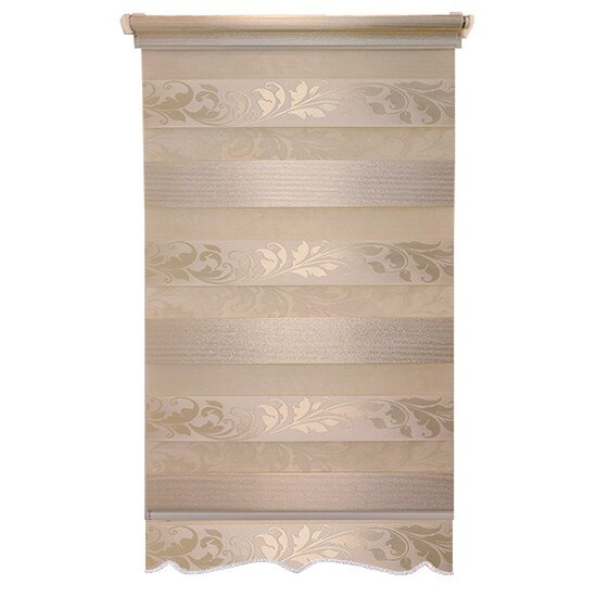 Jaluzea tip Rulou textil MINI cu Terminatie Decorativa, Deko Design, Rolete Zebra Day & Night Luxury High Quality, 98x140cm, ZS1, culoare crem deschis cu model si insertie de sclipici, accesorii albe