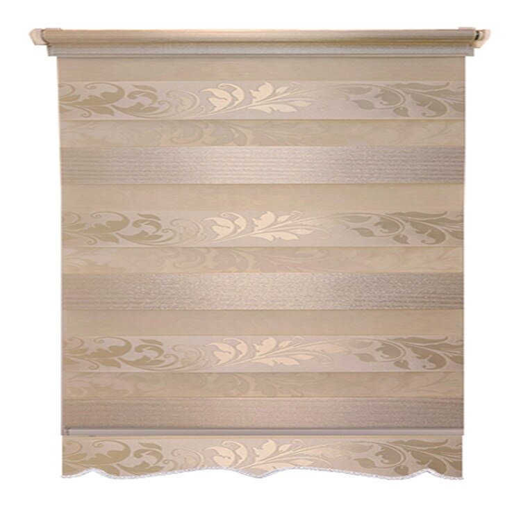 Jaluzea tip Rulou textil MAXI cu Terminatie Decorativa, Deko Design, Rolete Zebra Day & Night Luxury High Quality, 130x160cm, ZS1, culoare crem deschis cu model si insertie de sclipici, accesorii albe