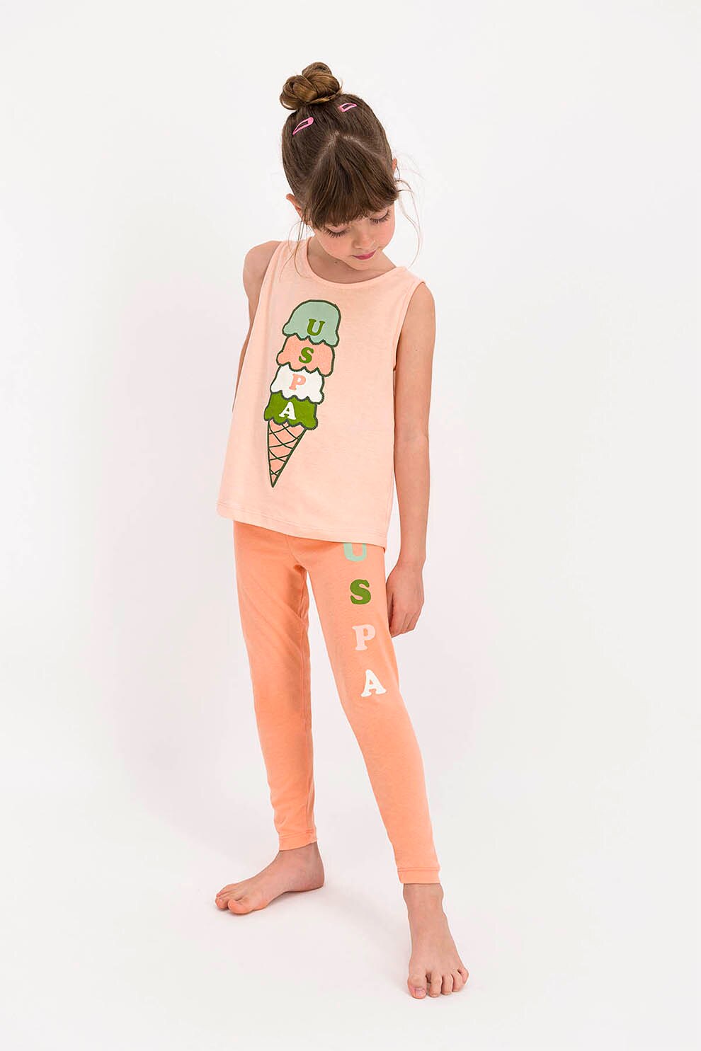 U.S. Polo Assn., Pijama cu imprimeu grafic, Roz somon