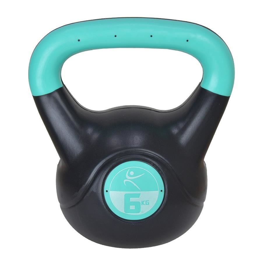 Gantera kettlebell 6kg, negru-turcoaz vinil