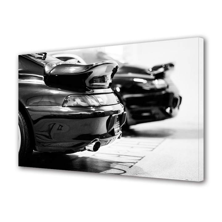Tablou Canvas Auto Moto Porche Alb-Negru, 20 x 30 cm