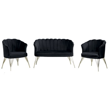 Set Canapea cu doua fotolii cafea, Margareta Modela, Negru, 130 x 75 x 81 cm Set Canapea cu doua fotolii cafea, Margareta Modela, Negru, 130 x 75 x 81 cm