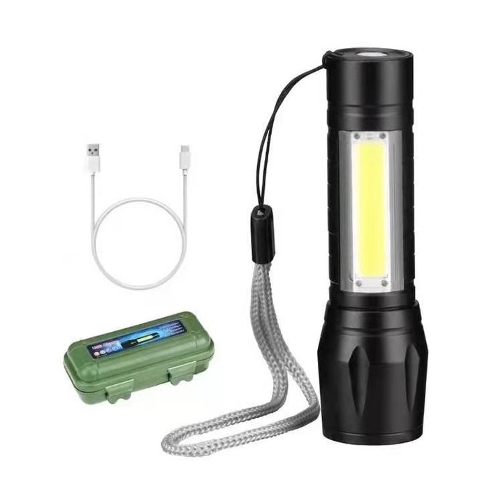 Акумулаторен LED фенер ZOOM, SW-535, черен