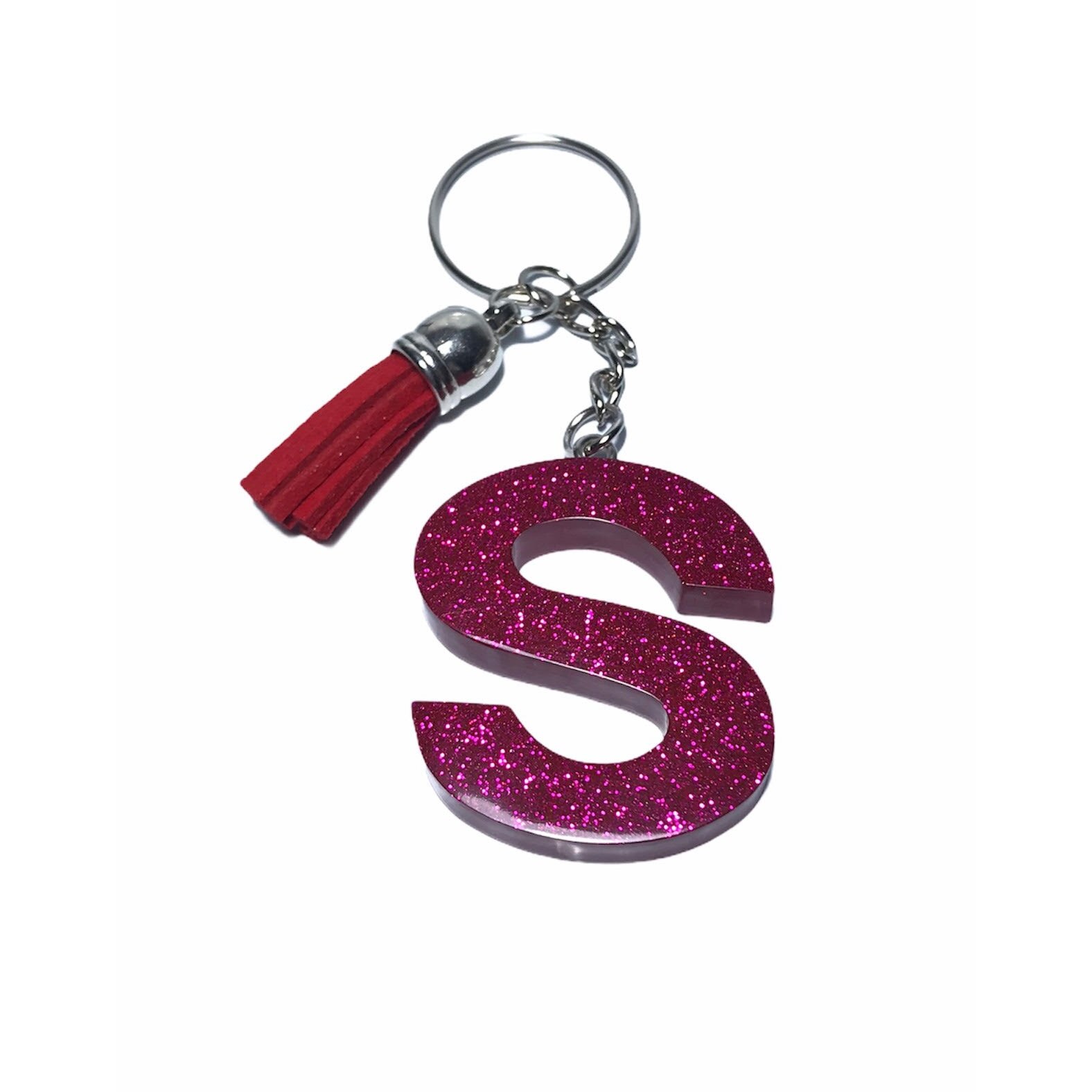 Breloc Gentelo cu initiala S, Handmade din rasina epoxidica rose, 4 cm