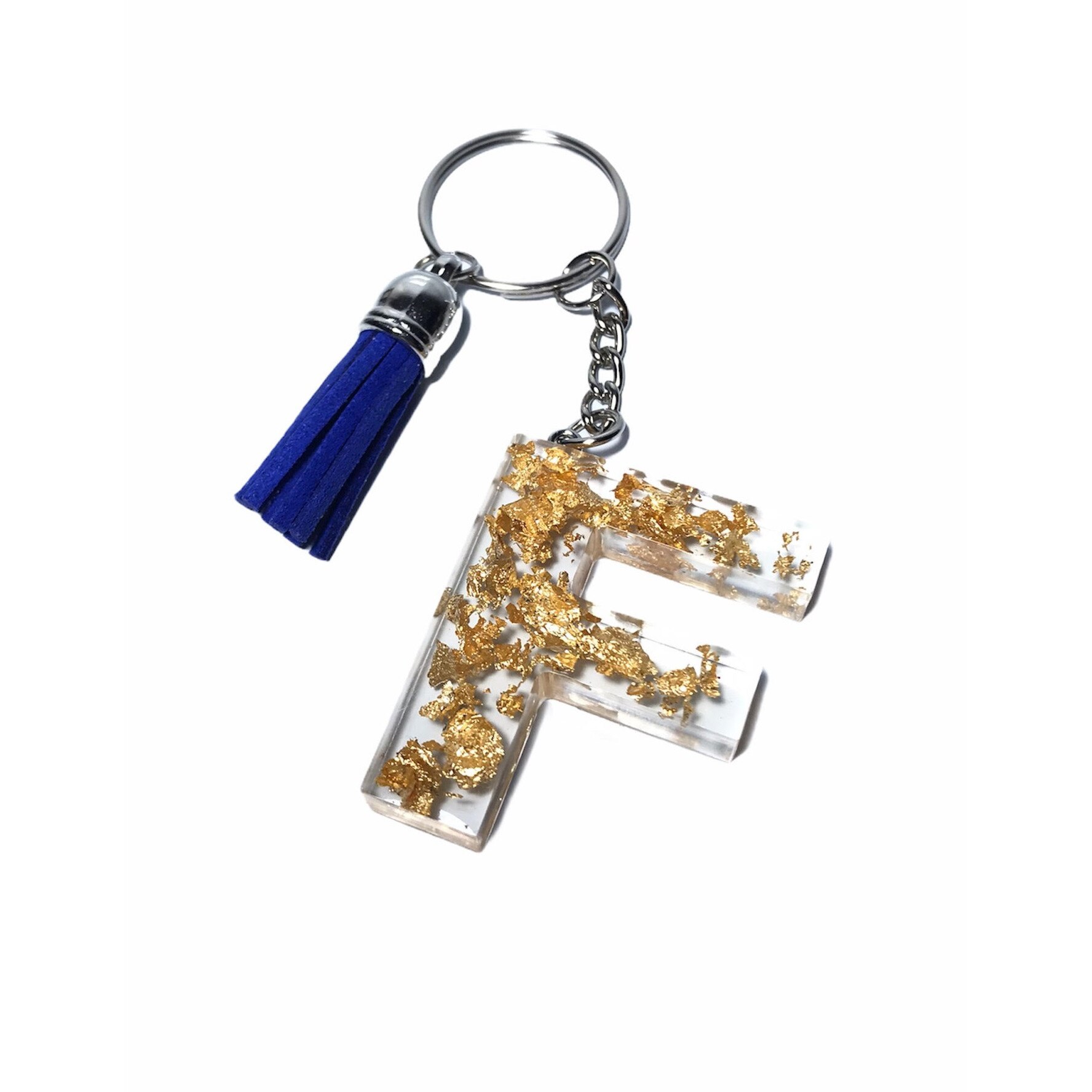 Breloc Gentelo cu initiala F, Handmade din rasina epoxidica Crystal albastru, 4 cm
