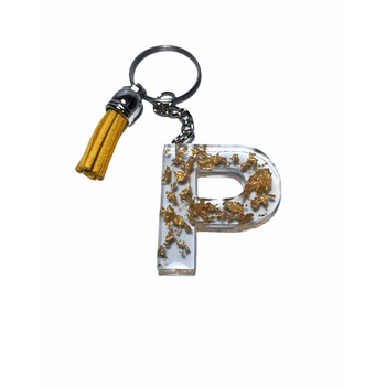 Breloc Gentelo cu initiala P, Handmade din rasina epoxidica Crystal gold, 4 cm Breloc Gentelo cu initiala P, Handmade din rasina epoxidica Crystal gold, 4 cm