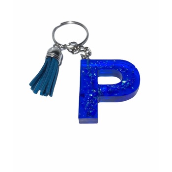 Breloc Gentelo cu initiala P, Handmade din rasina epoxidica Crystal albastru, 4 cm Breloc Gentelo cu initiala P, Handmade din rasina epoxidica Crystal albastru, 4 cm
