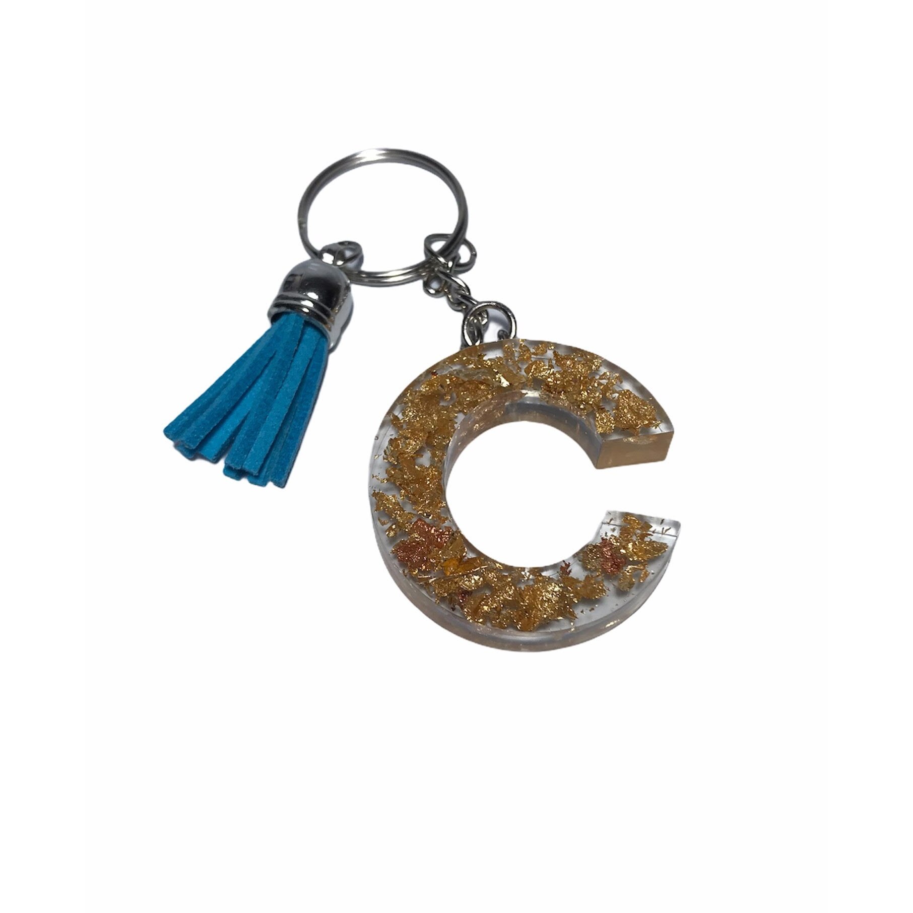 Breloc Gentelo cu initiala C, Handmade din rasina epoxidica crystal albastru, 4 cm