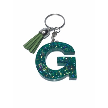 Breloc Gentelo cu initiala G, Handmade din rasina epoxidica Crystal verde, 4 cm Breloc Gentelo cu initiala G, Handmade din rasina epoxidica Crystal verde, 4 cm