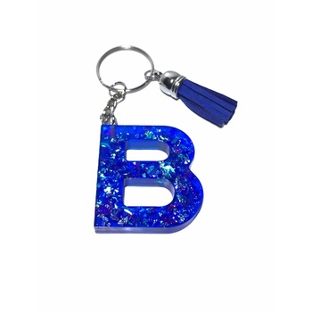 Breloc Gentelo cu initiala B, Handmade din rasina epoxidica Crystal albastru, 4 cm Breloc Gentelo cu initiala B, Handmade din rasina epoxidica Crystal albastru, 4 cm