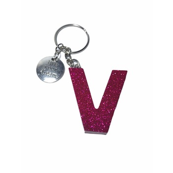 Breloc Gentelo cu initiala V, Handmade din rasina epoxidica roz Dream, 4 cm Breloc Gentelo cu initiala V, Handmade din rasina epoxidica roz Dream, 4 cm