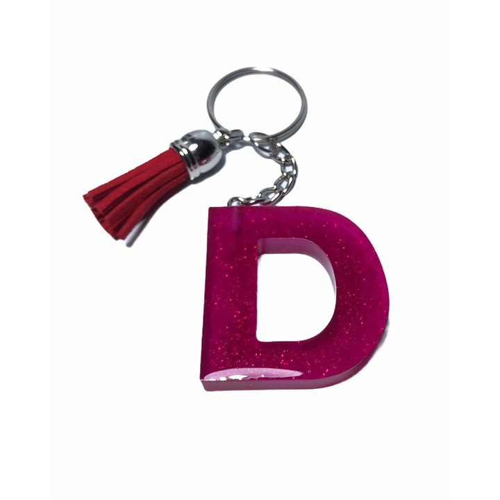 Breloc Gentelo cu initiala D, Handmade din rasina epoxidica rosu, 4 cm