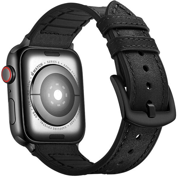 Curea iUni compatibila cu Apple Watch 1/2/3/4/5/6, 40mm, Leather Strap, Black
