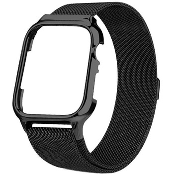 Curea iUni compatibila cu Apple Watch 1/2/3/4/5/6, 42mm, Milanese Loop, carcasa protectie incorporata, Black Curea iUni compatibila cu Apple Watch 1/2/3/4/5/6, 42mm, Milanese Loop, carcasa protectie incorporata, Black