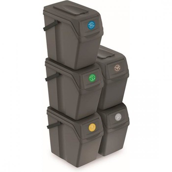 Set 5 buc cosuri de sortare selectiva a deseurilor Prosperplast Sortibox 5x25L - gri Set 5 buc cosuri de sortare selectiva a deseurilor Prosperplast Sortibox 5x25L - gri