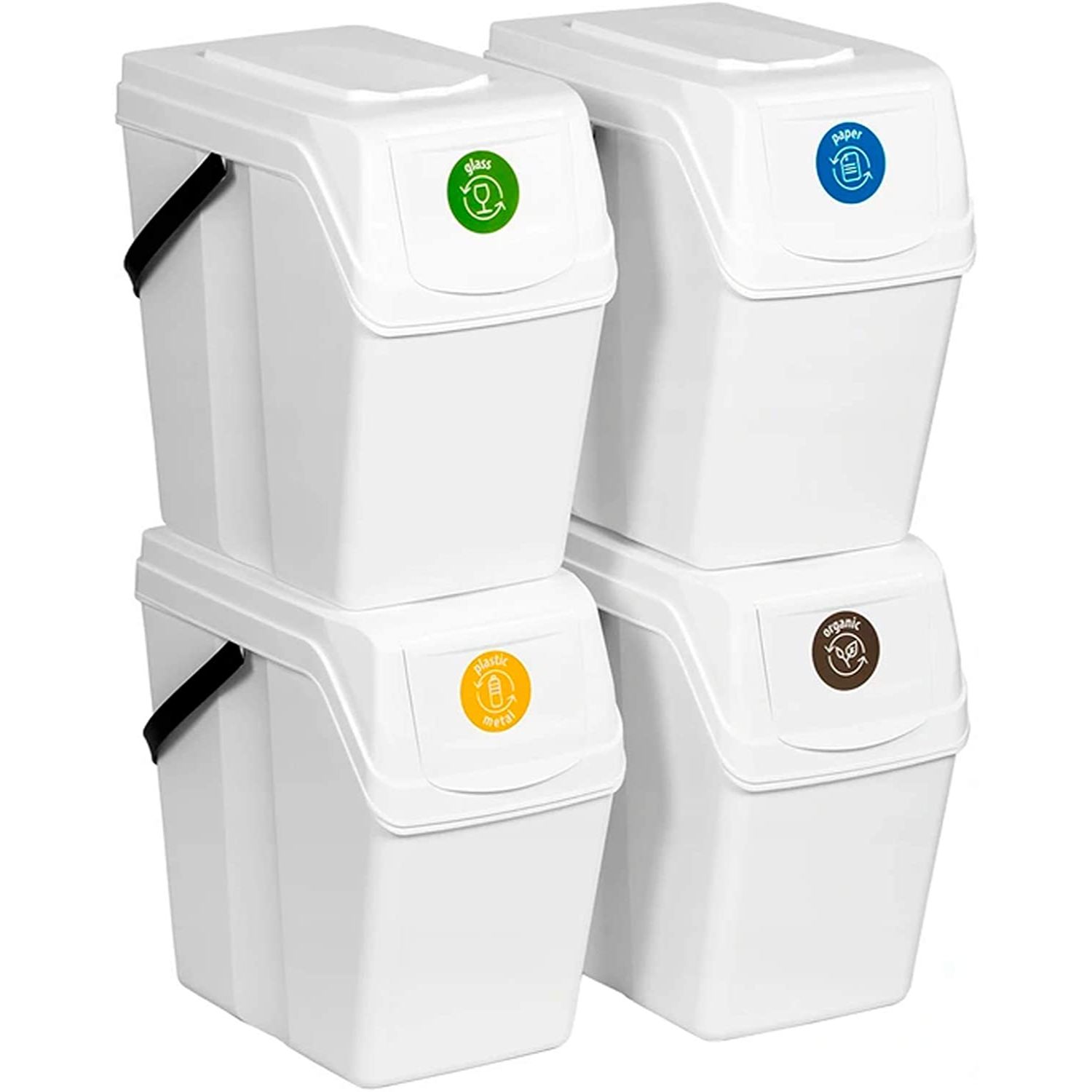 Set 4 cosuri de sortare selectiva a deseurilor Prosperplast Sortibox 4x20L - alb