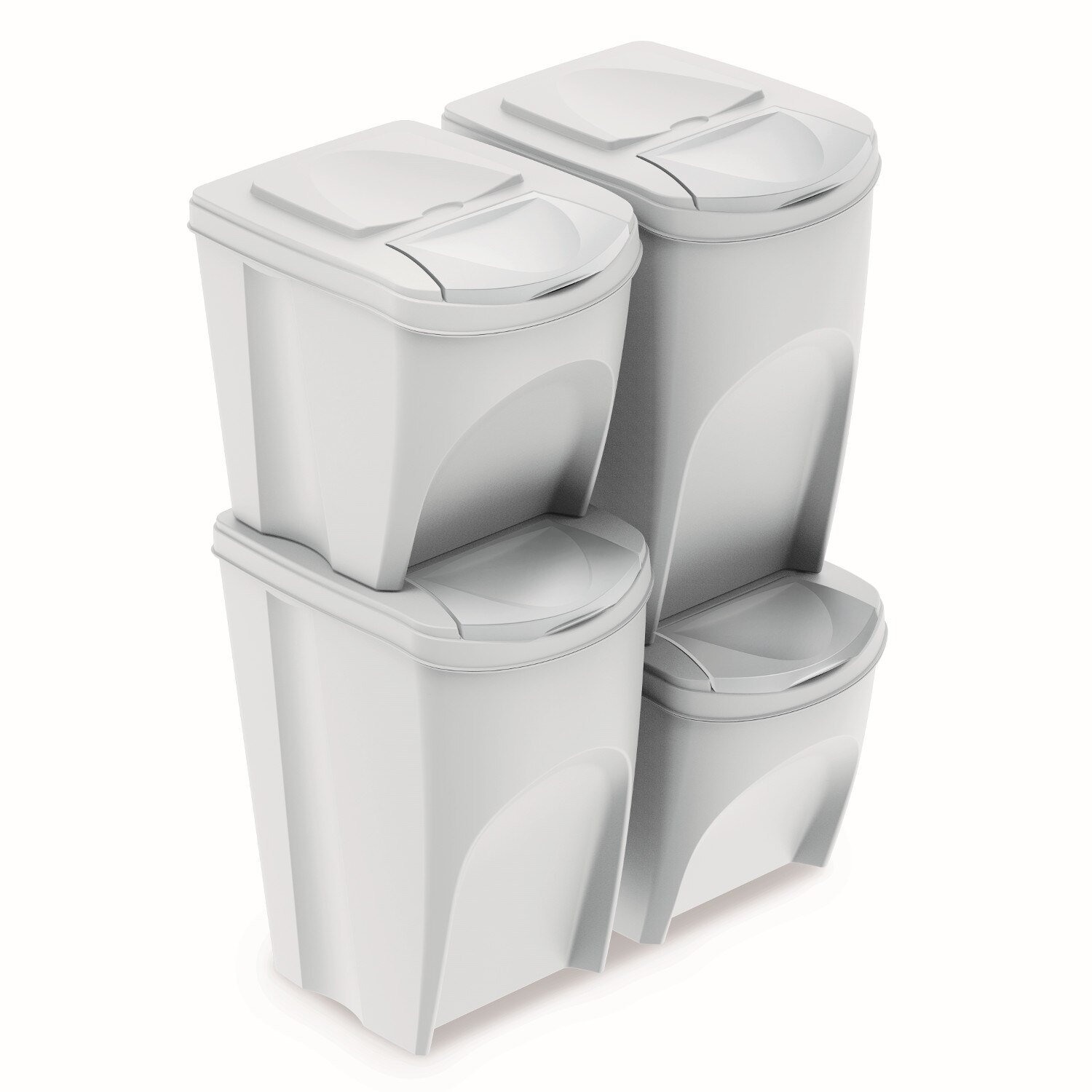Set 4 buc cosuri de sortare selectiva a deseurilor Prosperplast Sortibox 2x25L, 2x35L - alb